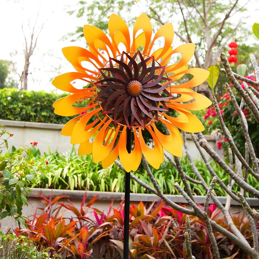 人文 #OUTDOOR Amazon.com: Sunflower Wind Spinners, 360 Degrees Swivel
